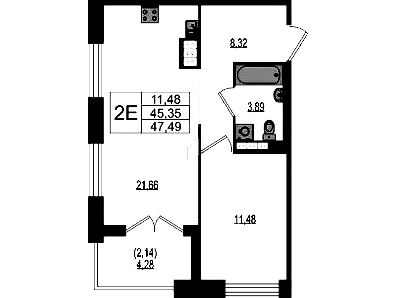 1-комнатная квартира 47.49 м², 4/4 эт., ЖК «Ranta Residence»